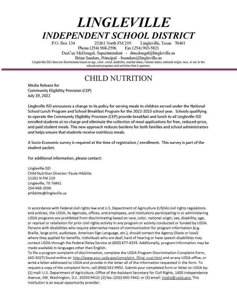 Child Nutrition for 22-23 SY Media Release